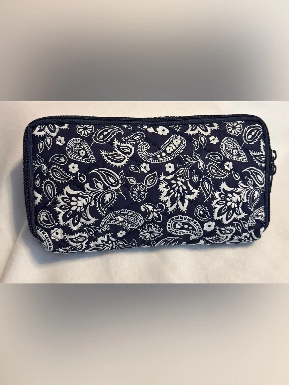 Navy Paisley Quilted Cosmetic Travel Organizer Bag